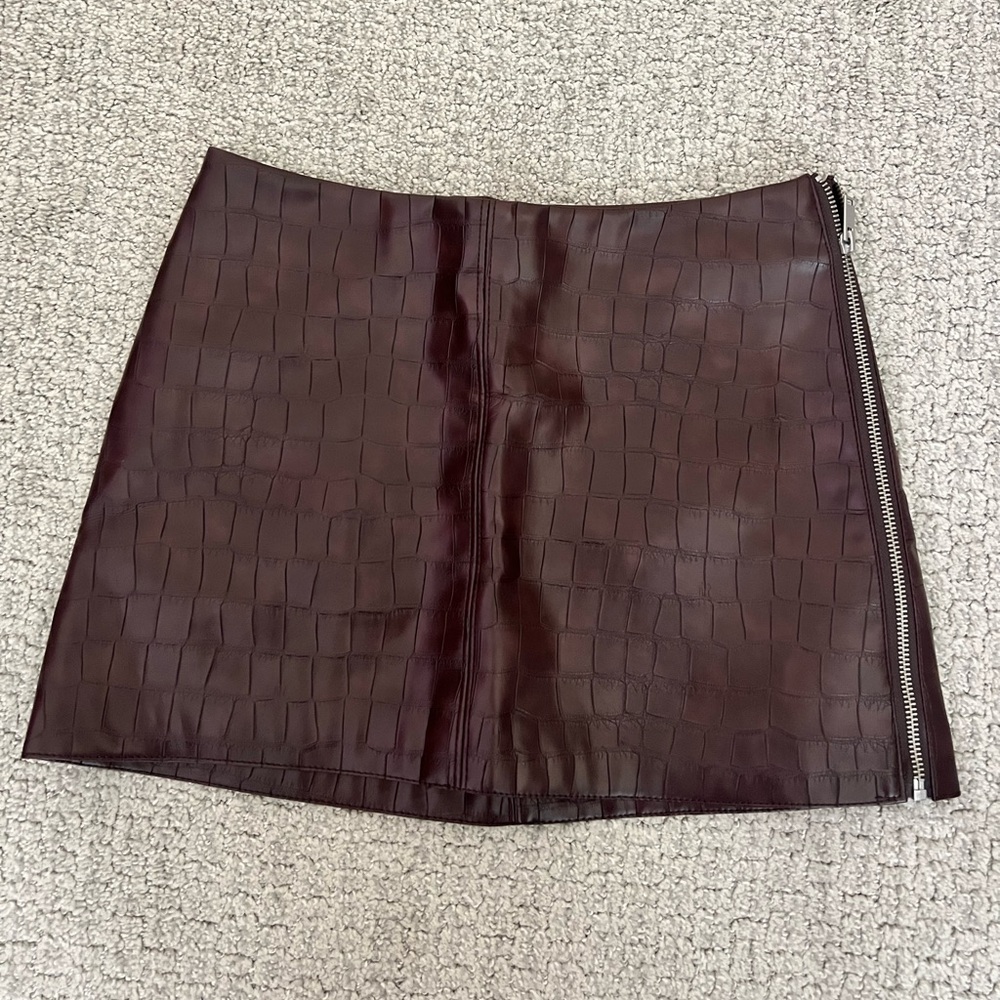 H&M burgundy snake-embossed mini skirt